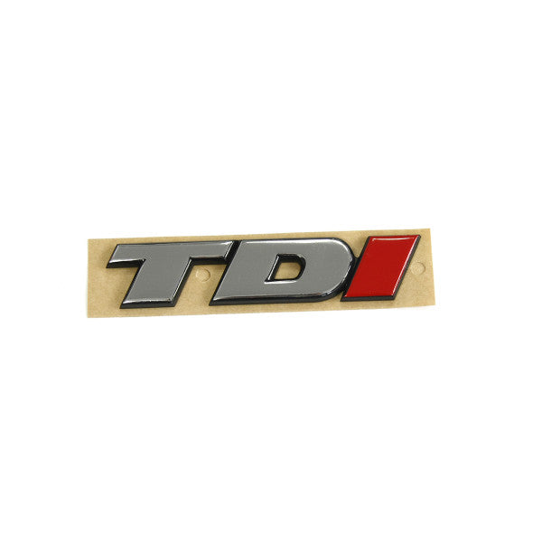 Emblem/logo til Vw TDI T4 Chrome / Red i krom og rød, original VW-passform, monteres på bakluke