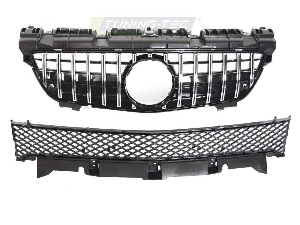 Detaljbilde av Grill SLK R172 11-15 sort/krom med lamellstruktur og emblemfeste.