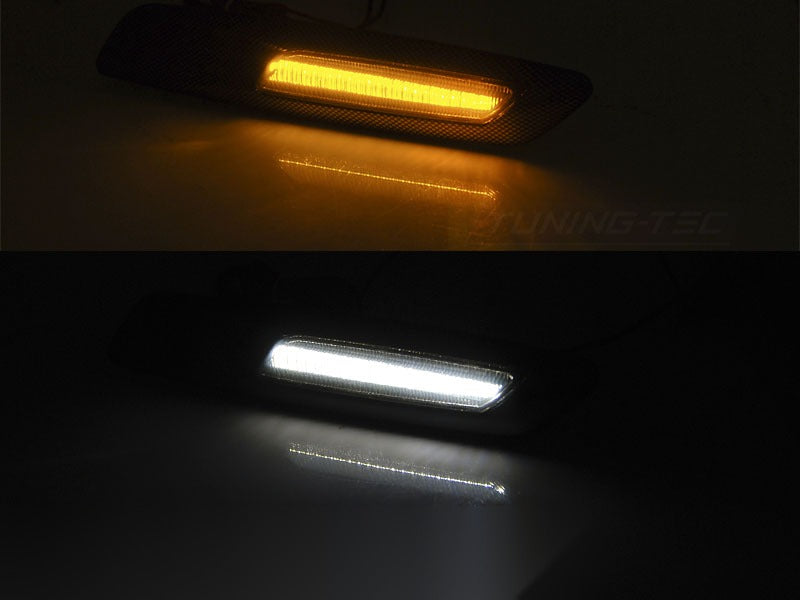 Detaljbilde av sidemarkeringslys BMW E92/E93 06-13 med detaljer.