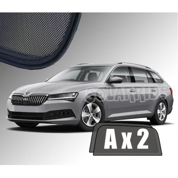 Sr solskjerm i akryl til Skoda Superb Stasjonsvogn III med enkel montering og røykfarget finish