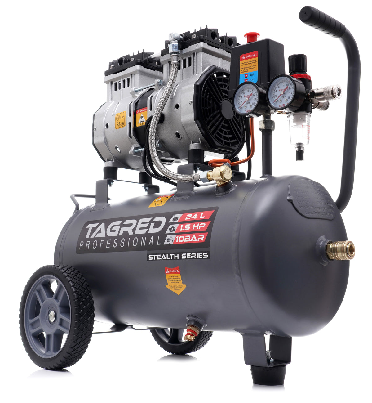 Kompressor Tagred TA3383 oljefri stempelkompressor med 24-liters tank