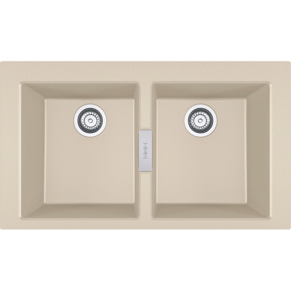 Franke Sirius 2.0 beige Tectonite-kompositt kjøkkenvask med to kummer sett ovenfra