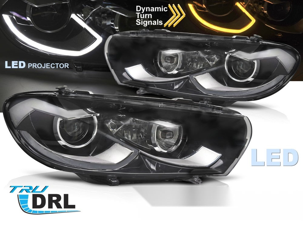 Detaljbilde av frontlykter VW Scirocco III 08-14 med LED/Xenon-detaljer.