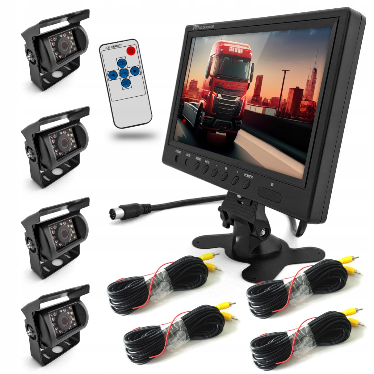 4X Ryggekamera Med 9-Tommers Monitor For Buss Og Lastebil