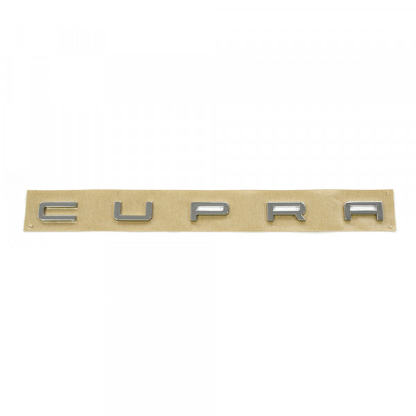 Emblem/logo til Seat Cupra Chrome i krom ABS-materiale, egnet for montering på bakluke, original Seat-del