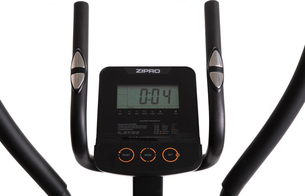 Ellipsemaskin Trening med magnetisk motstand, 8 nivåer, sort og sølv, vises fra siden i lyst rom.