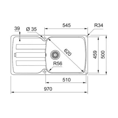 Måltegning Franke Antea AZG 611-97 XL – mål 970x500 mm