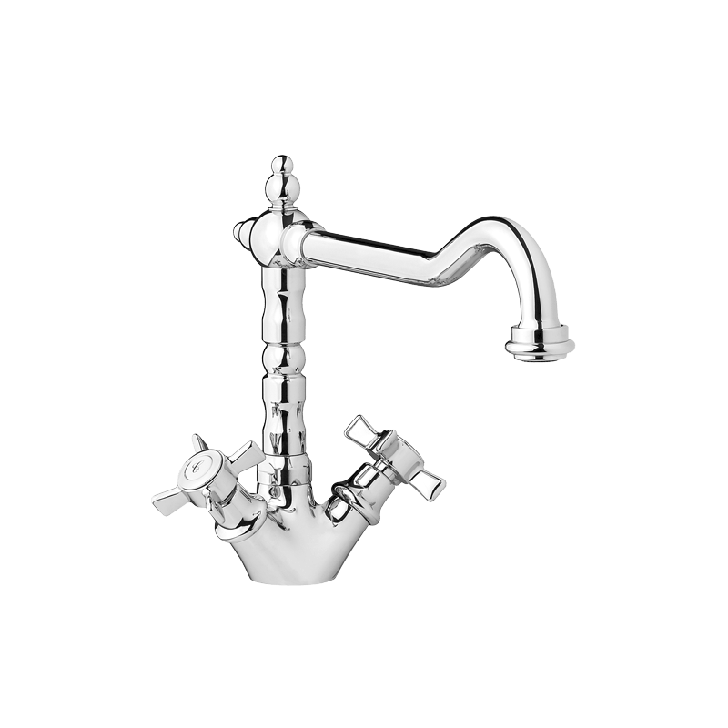 Demm Victorian kjøkkenbatteri i polert krom med retroinspirert design, sett forfra – 2431V/CH