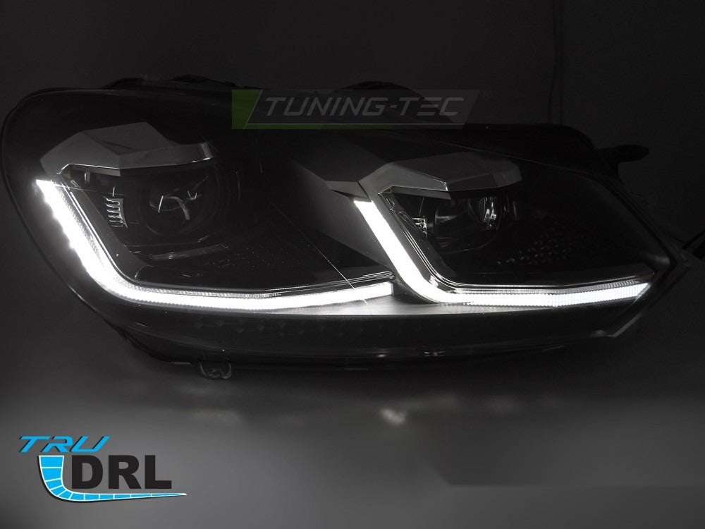 Frontlykter VW Golf VI 08-12 sett fra siden — profil synlig.