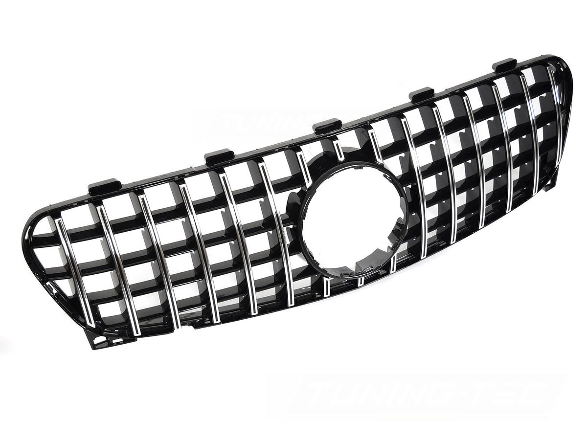 Grill Sport Blank Sort Krom til Mercedes GLA X156 16-19 sett rett forfra på hvit bakgrunn.