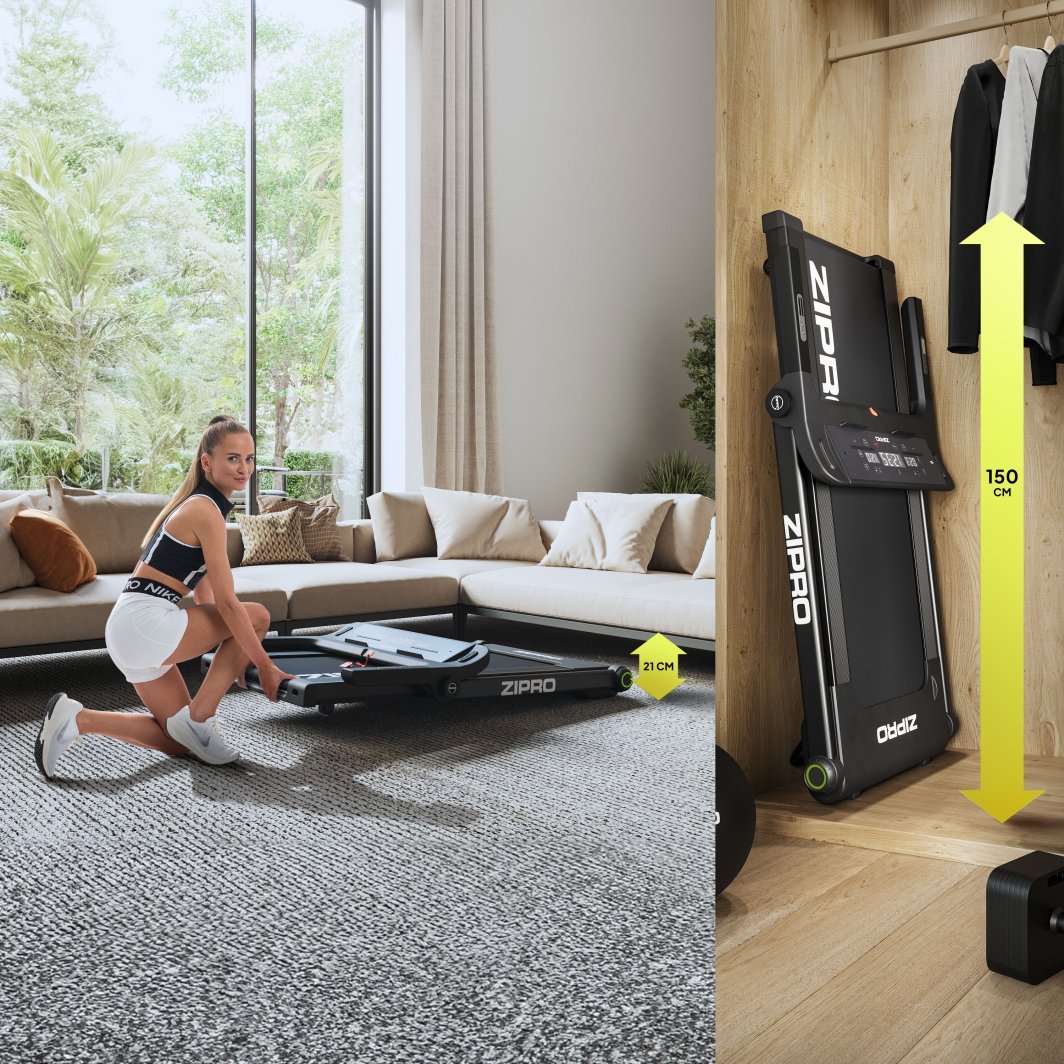 Tredemølle kompakt med skjerm 150x76x108cm for hjemmetrening Zipro Pacto