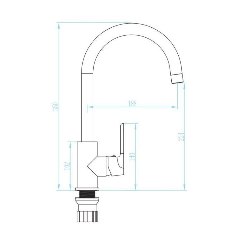 Kuchinox Dima blandebatteri kjøkken kromfinish U-tut BQD_068D sidevisning