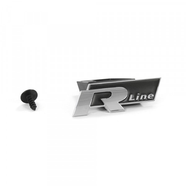 Emblem/logo til Vw Golf 7 (5G Facelift) R-Line > Chrome / Black med krom og svart design, monteres på frontgrill