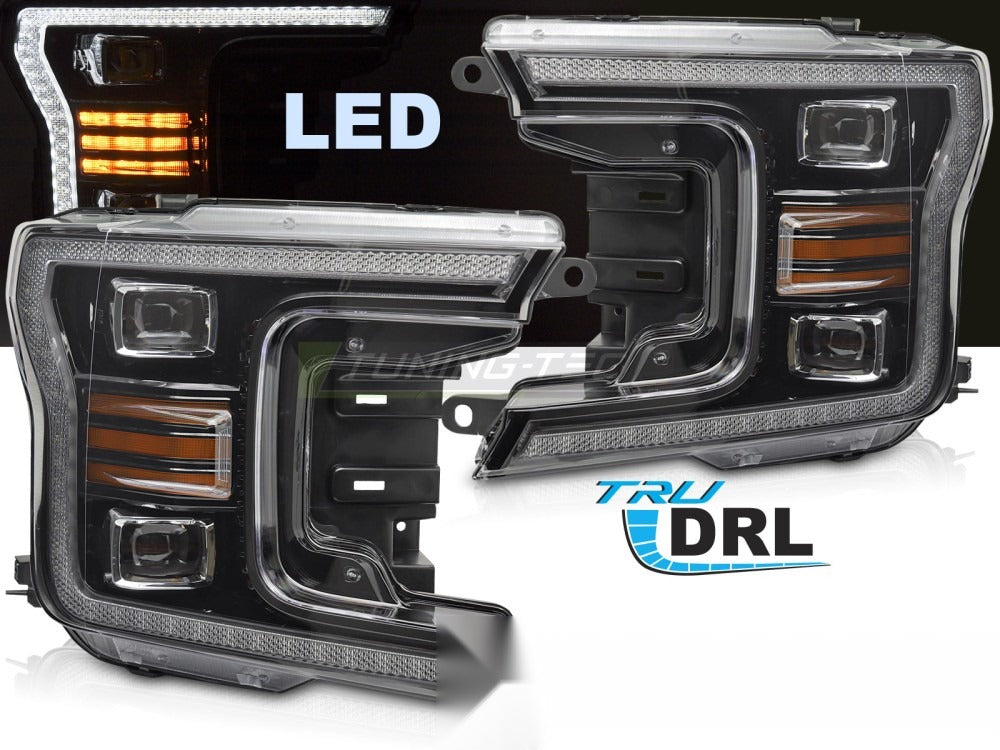 Detaljbilde av frontlykter Ford F150 MK13 17-20 med detaljer.