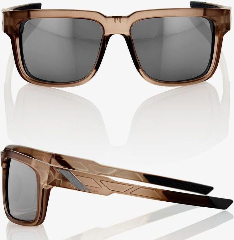 Sportsbriller med sølvfarget speilglass og svart ramme, UV400-beskyttelse, modell 100 Type-S, vises forfra.