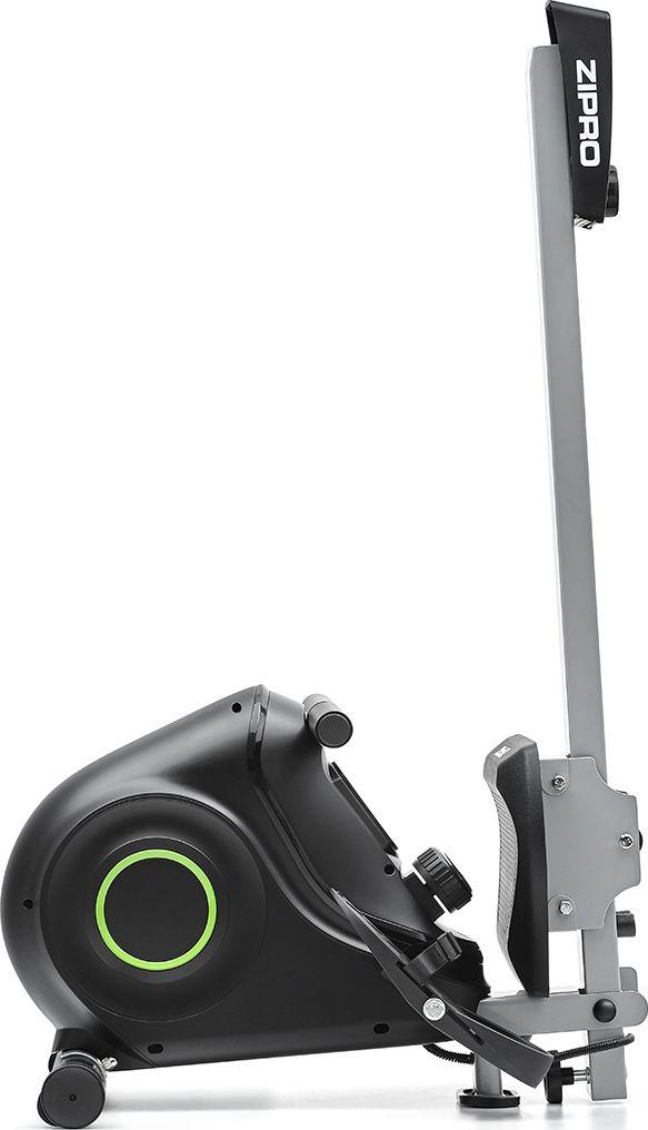 Romaskin i svart med grønne detaljer, grå metallramme og ZIPRO-logo, sammenleggbar modell sett fra siden.