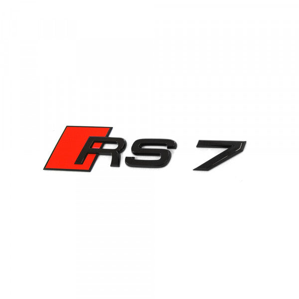 Emblem/logo i svart blank finish med røde detaljer til Audi RS7 Black Glossy, perfekt for bakluke