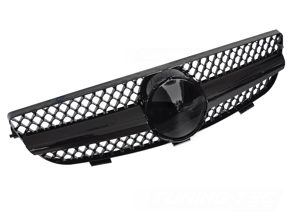 Grill Sport Blank Sort til Mercedes CLK W209 03-10 sett rett forfra på hvit bakgrunn.