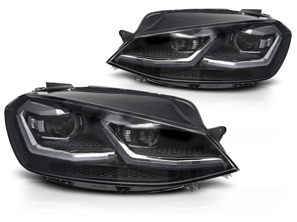 Frontlykter LED VW Golf 7 17-19 i sølv sett rett forfra.