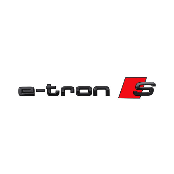 Emblem/logo til Audi e-tron S Black Glossy / Red i svart blank og rød, monteres på bakluke