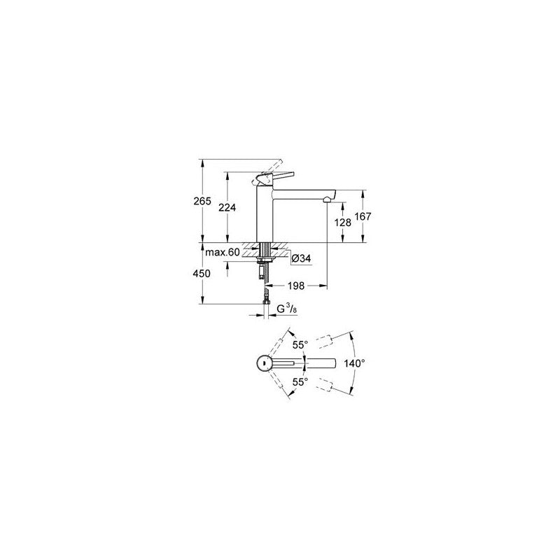 Grohe Concetto 31128001 blandebatteri til kjøkken i StarLight-krom, sidevisning