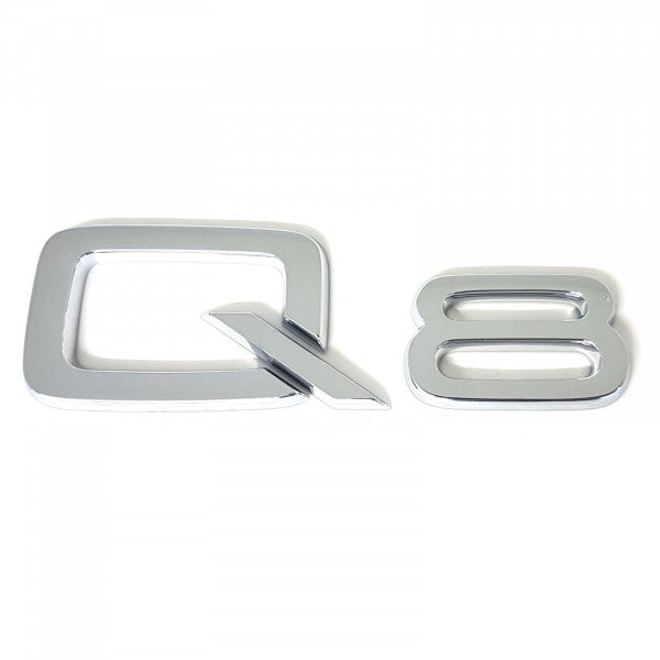 Emblem/logo til Audi Q8 Glossy Chrome i skinnende krom og ABS-materiale med original Audi passform
