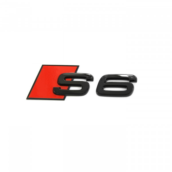 Emblem/logo til Audi S6 Black Glossy / Red for bakluke i ABS-materiale med svart blank og rød farge