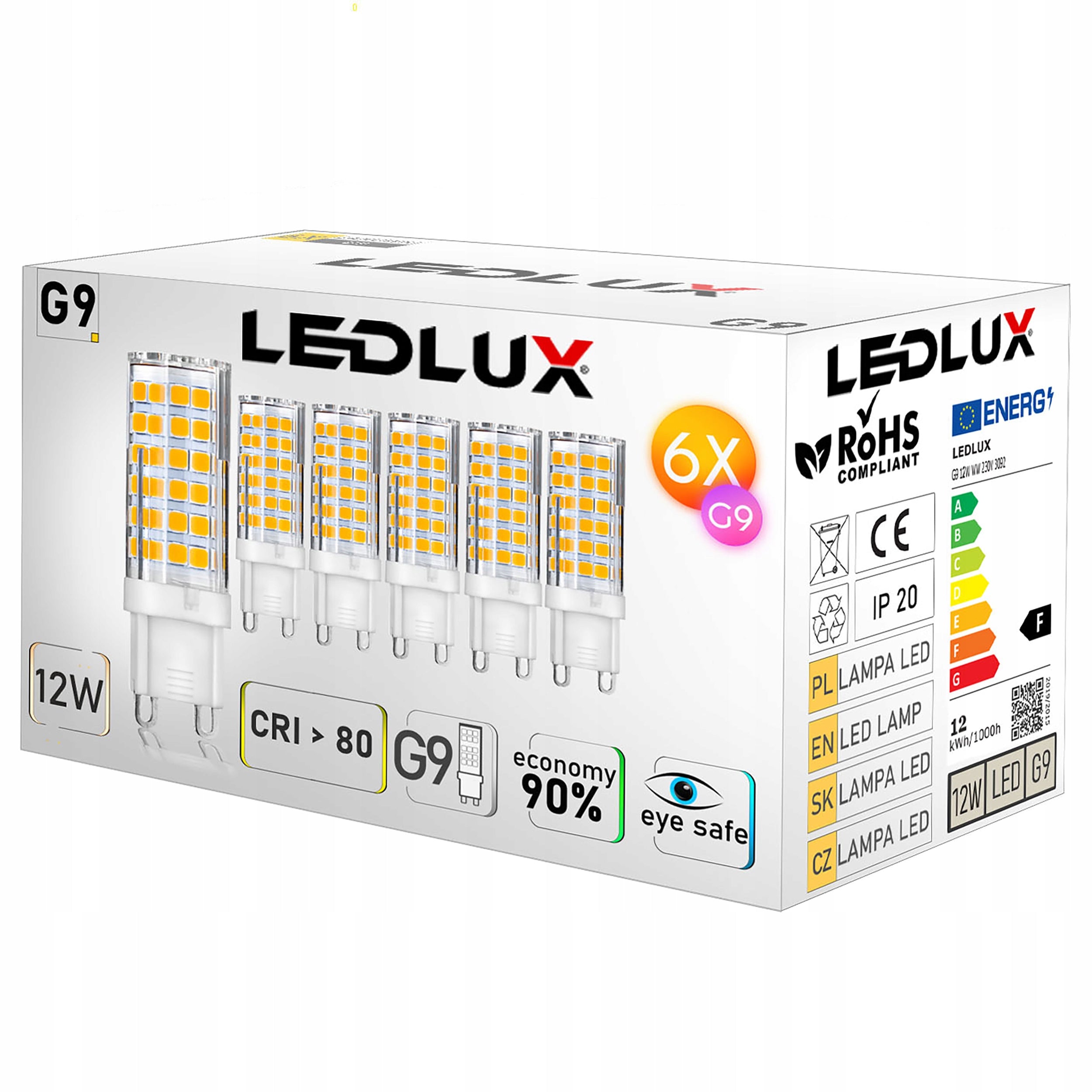 6X LED-pære G9 SMD 12W 95W 3 lysfarger