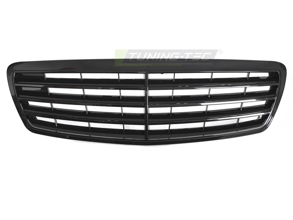 Detaljbilde av Grill Mercedes E-Klasse W211/S211 02-06 sort med lamellstruktur og emblemfeste.