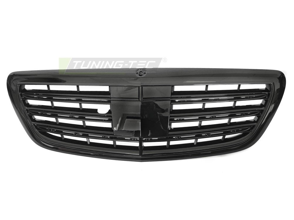 Detaljbilde av Grill Mercedes S-Klasse W222 13-17 sort med lamellstruktur og emblemfeste.