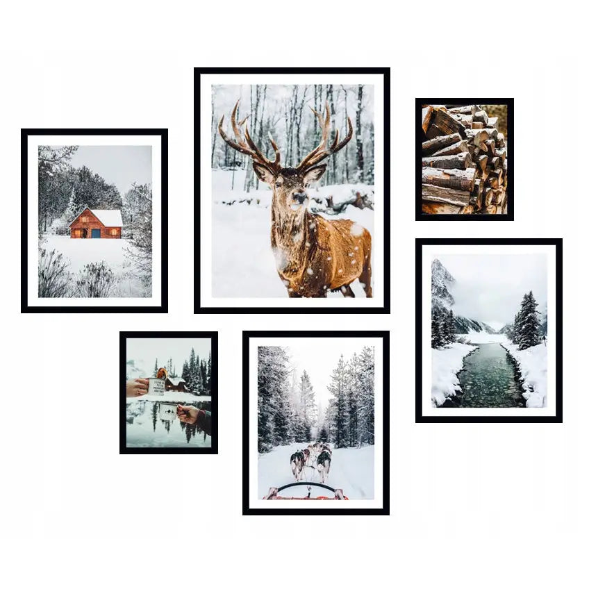 6x Bilder i Ramme Plakater Ramme Boho Jul Vinter Juledekorasjon - 1