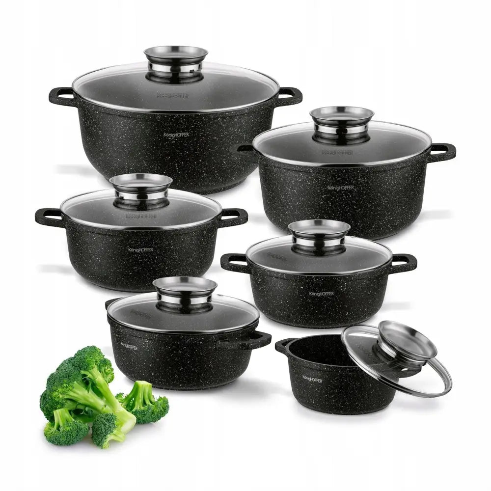 6x Marmorerte Kasseroller Induksjon Kasserollsett Komplett Non-stick Premium