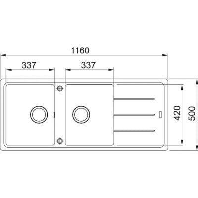 Måltegning Franke Basis BFG 621-116 – mål 1160x500 mm