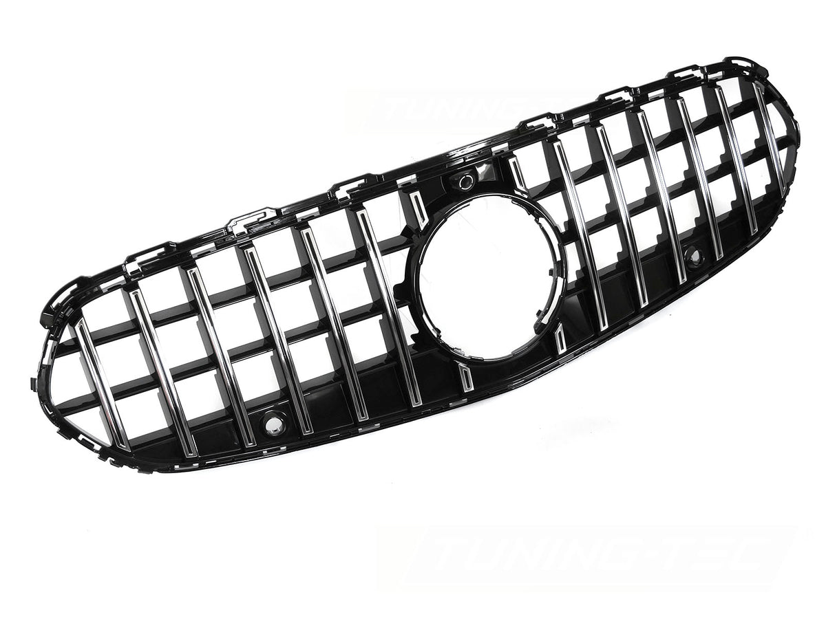 Grill Sport Krom Sort til Mercedes C-Klasse W206/S206 21- sett rett forfra på hvit bakgrunn.