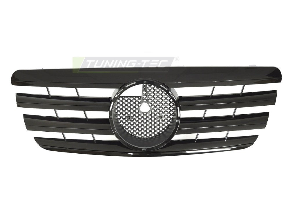 Detaljbilde av Grill E-Klasse W210 99-03 sort med lamellstruktur og emblemfeste.