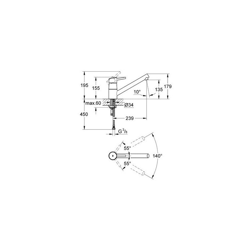 Grohe Concetto 32659001 blandebatteri for kjøkken i kromfinish, sidevisning