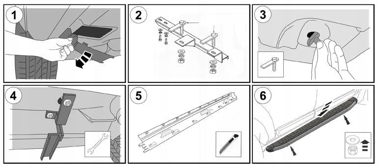 Nærbilde av sklisikker tråkkflate på Stigtrinn 5K Parts i sølvfarget aluminium til Jeep Commander 2005-2010.