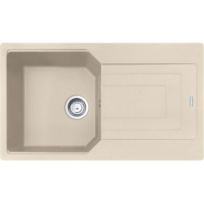 Franke Urban UBG 611-86 kjøkkenvask i beige granittkompositt med avrenningsfelt sett ovenfra