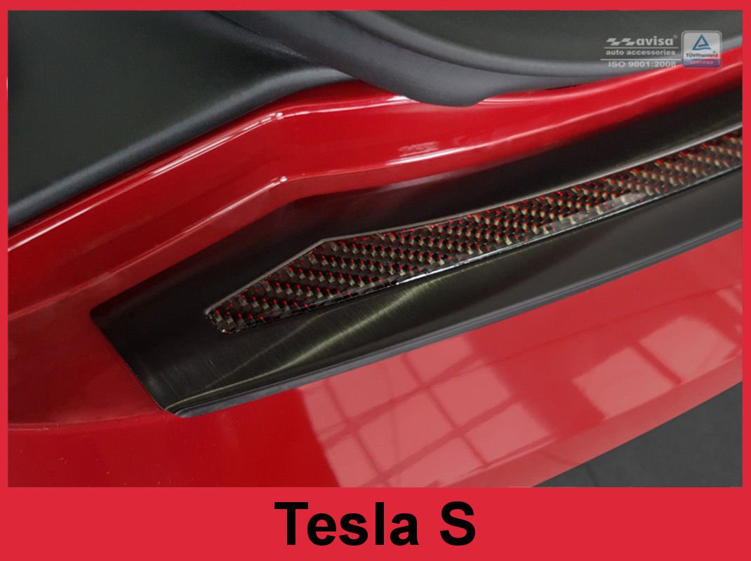 Avisa bakfangerbeskytter til Tesla Model S – karbonfiber rød og svart