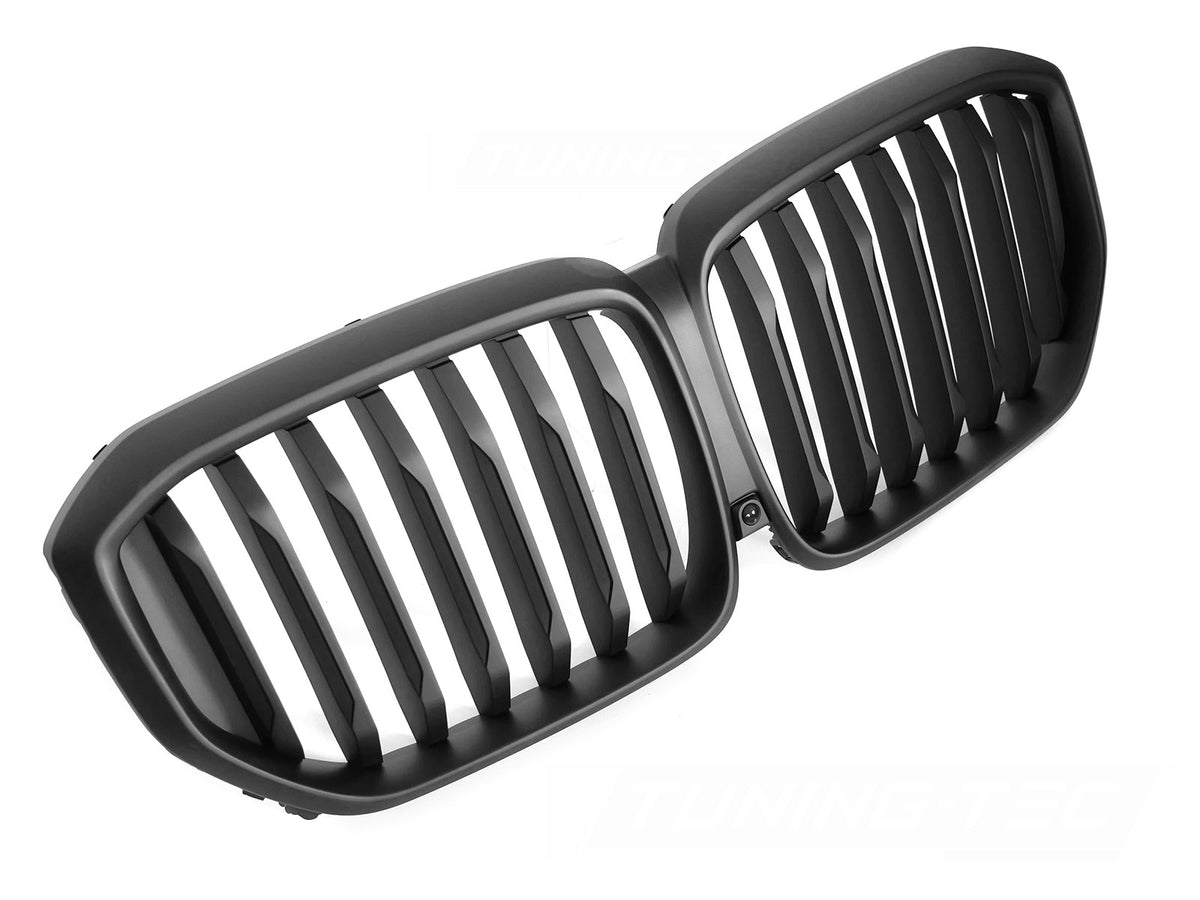 Grill til BMW X5 G05 LCI 23- i matt sort sett rett forfra på hvit bakgrunn.