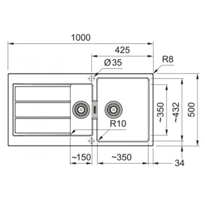 Franke Sirius 2.0 Onyx grå kompositt kjøkkenvask 1000x500 mm vendbart design sett ovenfra