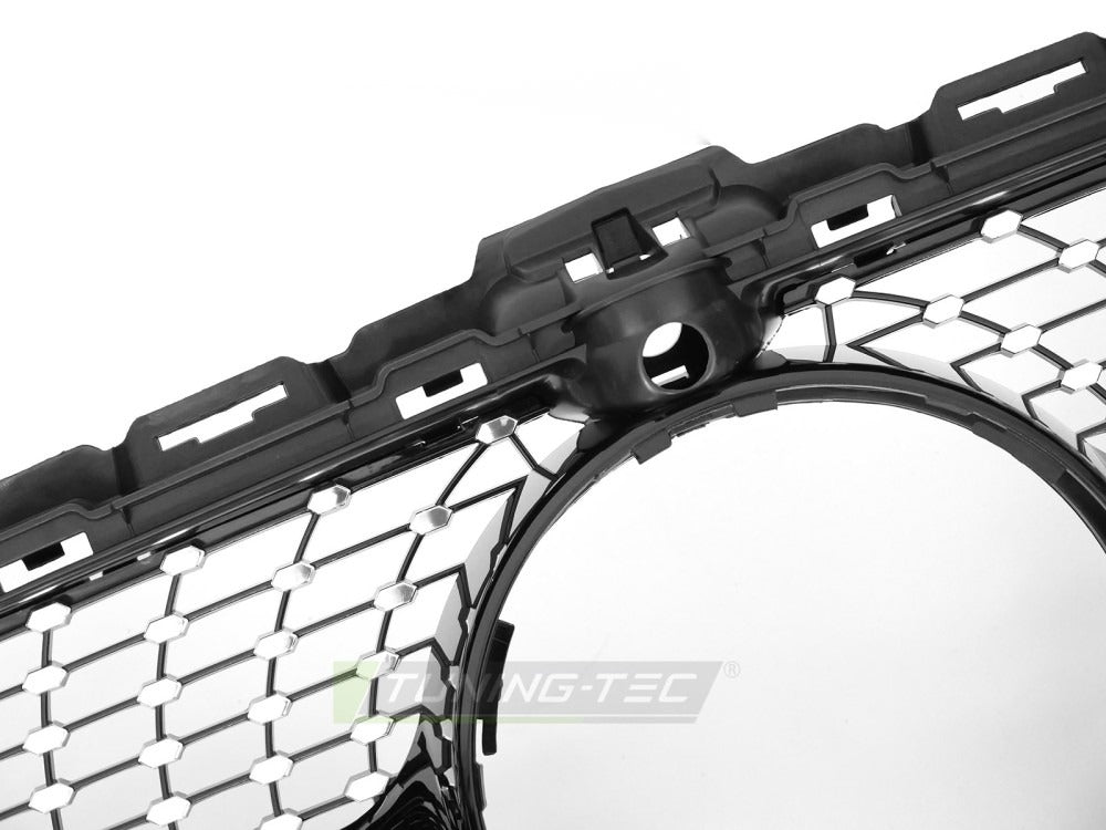 Grill Mercedes C-Klasse W205 14-18 sort/krom med festedetaljer.
