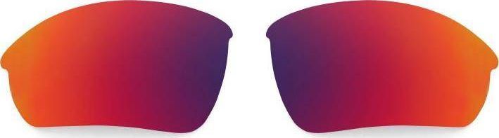 Brilleglass i speilglass med fargeovergang fra oransje til lilla, vist uten innfatning, sett forfra.