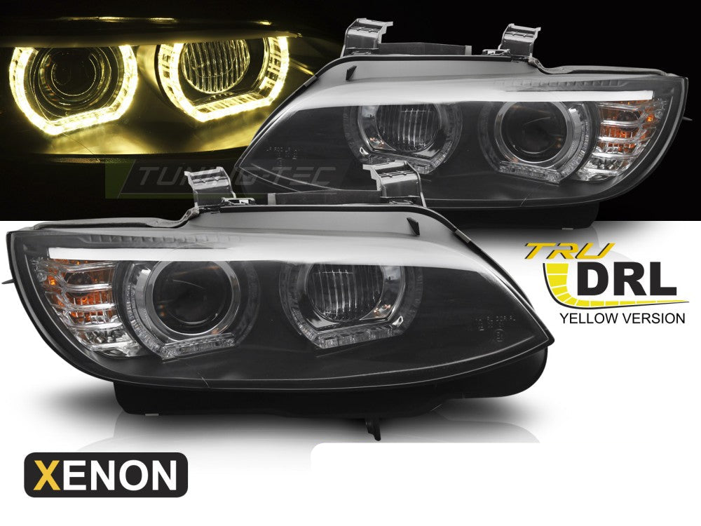 BMW E92 E93 xenon frontlykter gule LED svart DRL