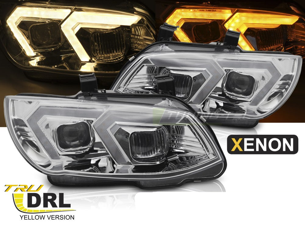 BMW E92/E93 LCI xenon frontlykter – gule LED, krom DRL