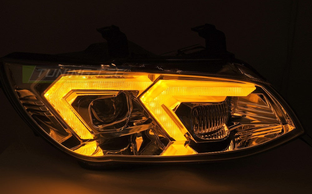 BMW E92/E93 LCI xenon frontlykter – gule LED, krom DRL