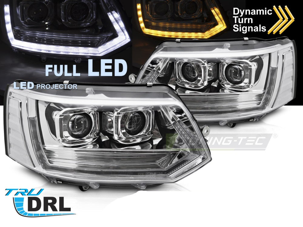 VW T5 frontlykter T6-look krom