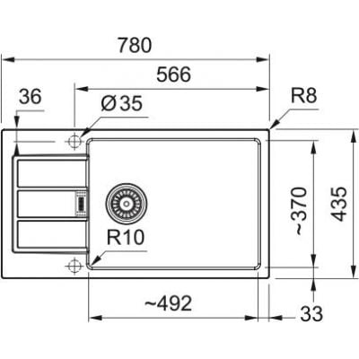Måltegning Franke Sirius Slim – mål 780x435 mm