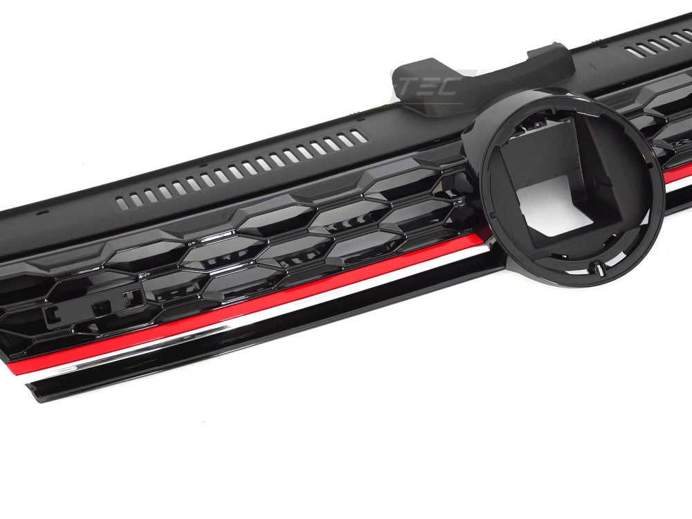 VW Golf 7 frontgrill gloss svart med rød stripe