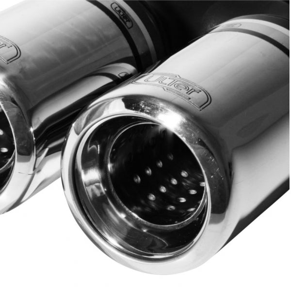 Endepiper Ulter 2x N07-2 dobbel rund Ø80 mm polert rustfri stal med perforert innsats A3 8L